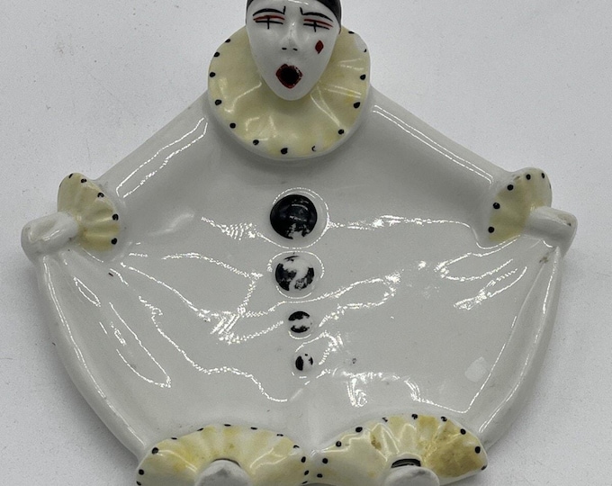 Vintage Pierrot Clown Porcelain Trinket Dish Jewelry Holder Made in France HD