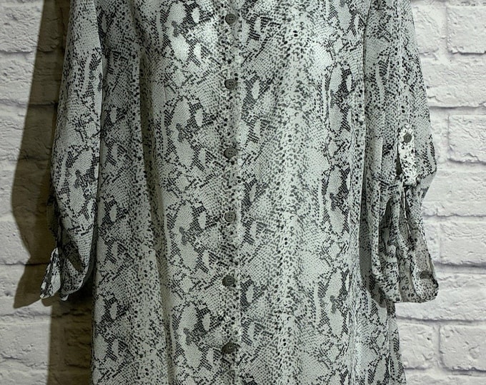 AB Studio Large Snakeskin Print Asymmetrical Hem 3/4 Sleeve Blouse