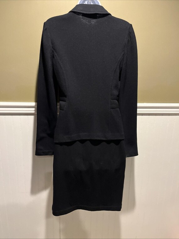 Vtg St John 2pc Skirt Suit Black Santana Knit Button Front Jacket