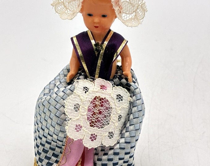Vintage European Folk Costume Doll Lace Headdress Hard Plastic Souvenir