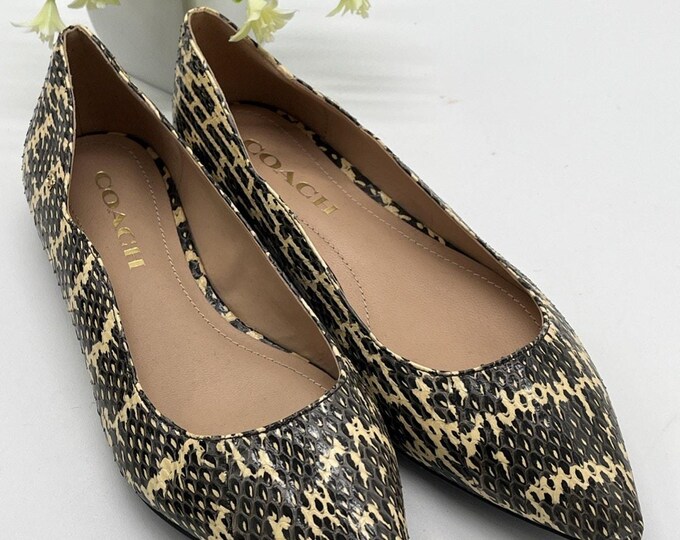 Coach Vierra Snake Print Skimmer Flats Tan Size 6 NWOB