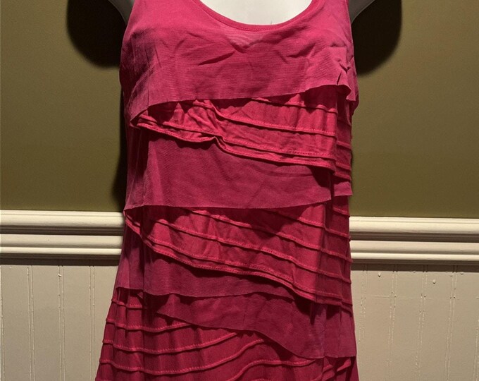 Cable & Gauge Pink Tiered Tank Top Mesh Ruffle Trim NWT M