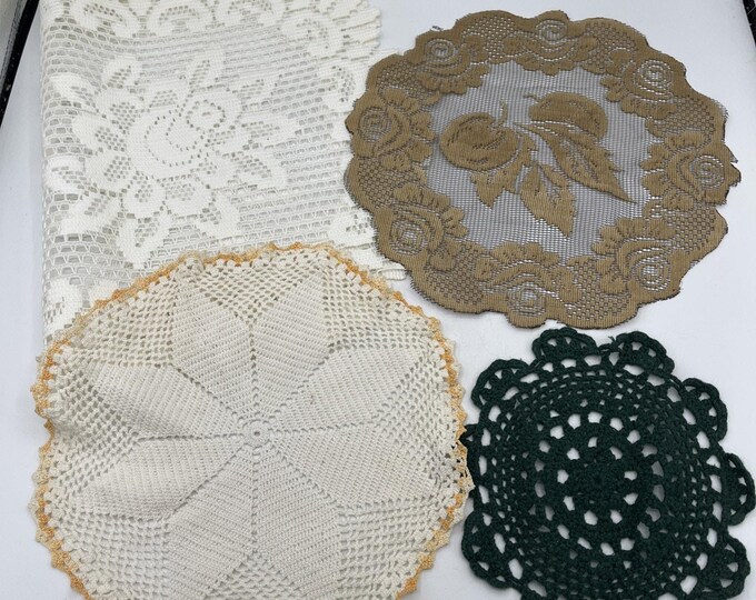 Lot of 4 Vintage Crochet Lace Doilies Mixed Colors Handmade Table Linens