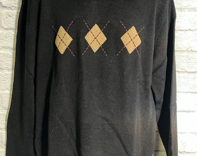 Vintage Fumagalli's Italy Black Argyle Turtleneck Sweater Men's XL NWT