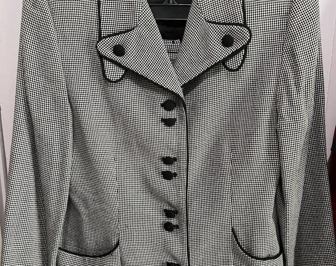 Valerie Stevens Petites 12P Houndstooth Skirt Suit Blazer Jacket Black White