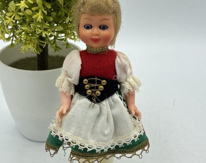 Vintage German Wohleben Folk Costume Doll 6” Original Packaging Sleepy Eyes