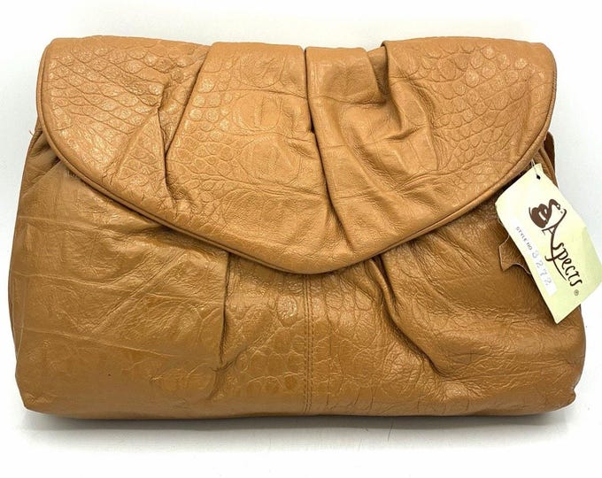 Vintage Aspects Genuine Leather Clutch Crossbody Bag Camel Tan NOS 12x9