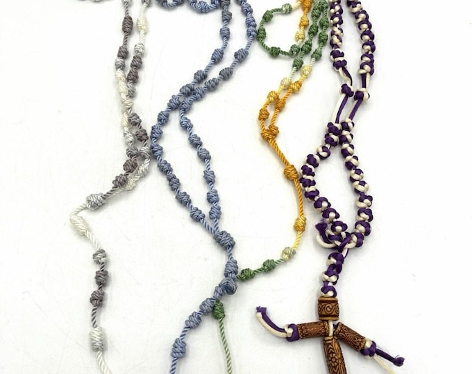 4 Handmade Knotted Cord Rosaries Catholic Convent Religious Devotional Lot