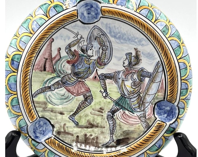 Vintage L Sturzo Caltagirone Italy Pottery Ashtray Medieval Knight Scene