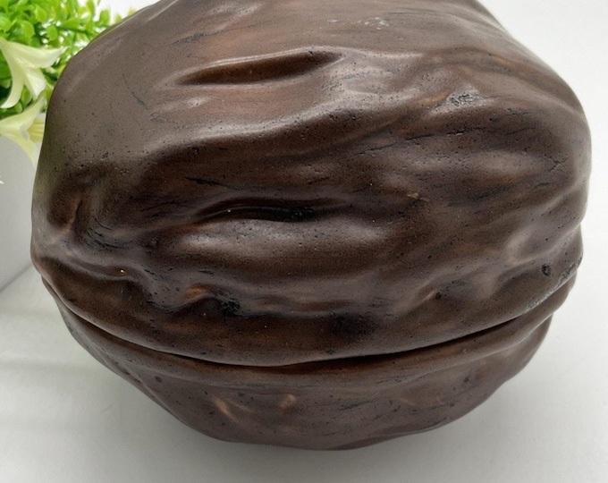Arnel’s Retro Walnut Covered Dish Ceramic Hand Painted And Artist Signed