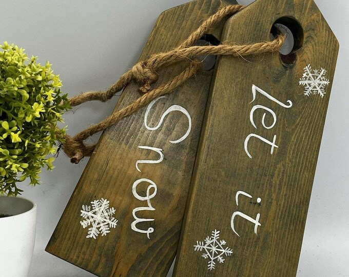 Handmade Rustic Let It Snow Wooden Hanging Tag Sign Christmas Decor