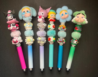 Custom Handmade Popbean Figure Pen: Hand-Painted Bead Stylus