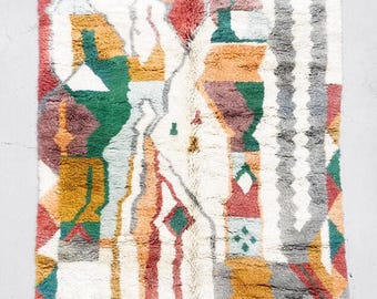 Colorful Moroccan Wool Rug – Abstract Beni Ourain Carpet – Handwoven Bohemian Area Rug for Eclectic Home Décor – Custom Sizes Available