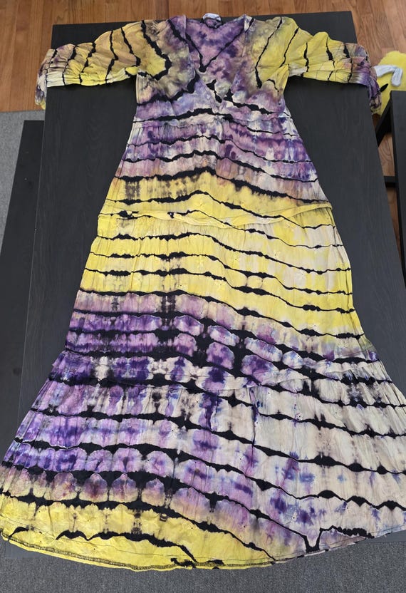 zara tie dye dress long sleeve Zara Womens XS Tie Dyed Dress Purple and Yellow 100% Cotton Dress