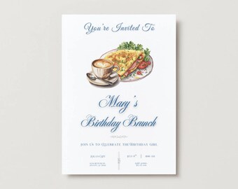 Editable Birthday Brunch Invitation: Coffee & Omelette (Digital Download)