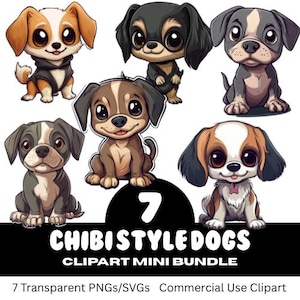 Chibi Art Style Dog Clipart| Cute Commercial Use Transparent PNG SVG Dog Clipart| Cute Chibi Dog Clipart Mini Bundle| Chibi Anime Style| PNG