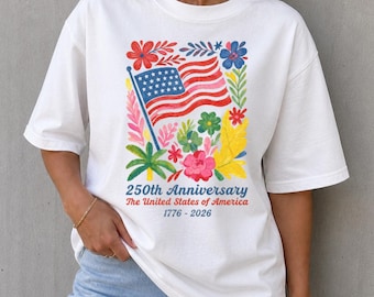 Comfort Colors USA 250th Anniversary Shirt| 4th Of July Graphic Tee| Boho Floral America T-Shirt| American Flag 250 Independence Day Gift