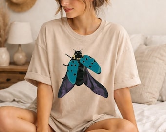 Blue Spotted Ladybug Comfort Colors T-Shirt | Insect Illustration| Nature Tee| Ladybug Vintage Washed Tee| Celestial Insect Streetwear Top