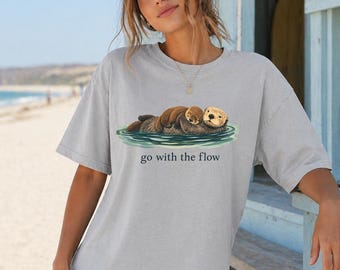 Go With The Flow Shirt| Cute Otter Comfort Colors® Tee| Sea Otter Lover Gift| Vintage Nature Graphic T-shirt| Ocean Life Apparel| Retro