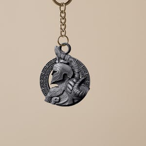 Spartan Warrior Helmet Keychain – Handmade Ancient Greek Style Gift – Unique Backpack or Bag Charm for History Lovers