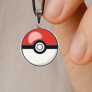 Pokeball Necklace,Red and White Anime Inspired Pendant, Gamer Jewelry Gift, Geek Chic Necklace for Him & Her,Pokémon Stainless Steel Jewelry