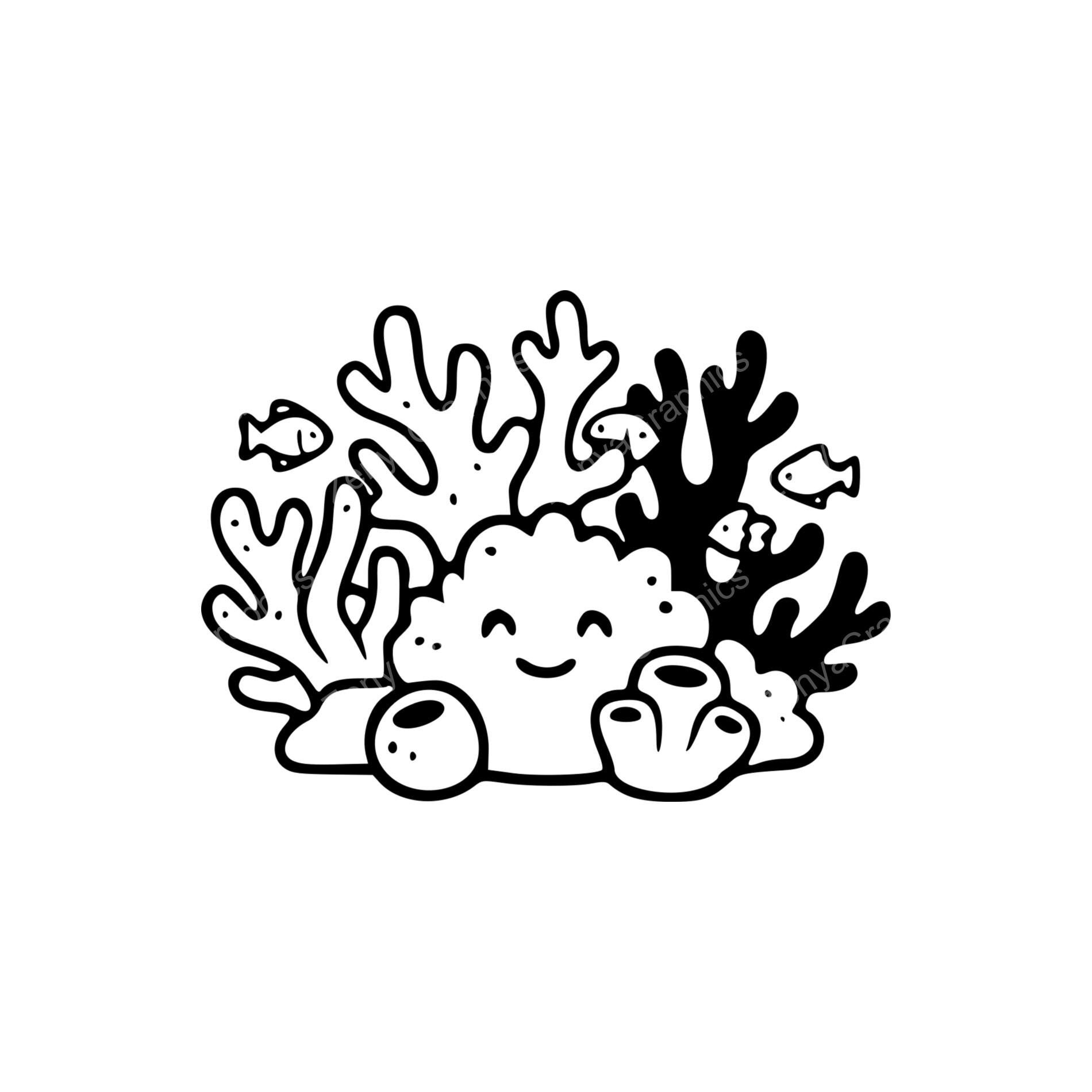 Cute Coral Reef Silhouette SVG PNG JPG | Ocean Theme Cut File for ...