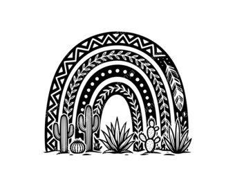 Boho Rainbow Cactus SVG PNG JPG | Dekoracje pustynne do rękodzieła