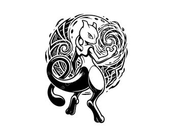 Mewtwo Pokémon Art SVG PNG JPG | Unikalny projekt do rękodzieła