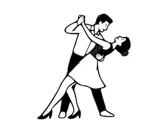 Silueta de pareja bailando SVG PNG JPG / Arte de baile vintage para álbumes de recortes
