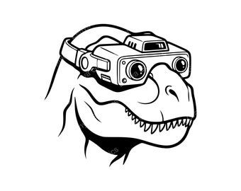 T-Rex z zestawem słuchawkowym wirtualnej rzeczywistości SVG PNG JPG | Projekt dinozaura do rękodzieła