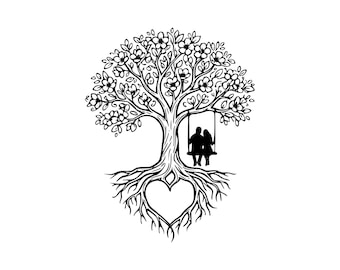 Sylwetka drzewa miłości SVG PNG JPG | Romantyczny projekt do rękodzieła