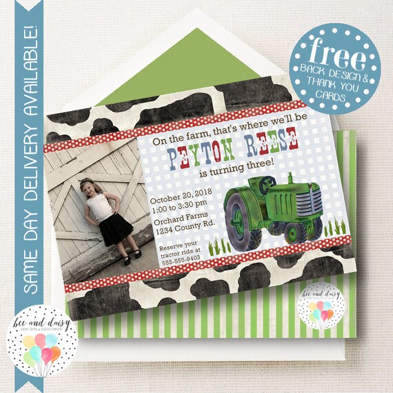 farm invitation for boys birthday party green tractor printable
