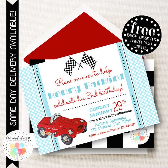 vintage race car invitation for boys birthday party printable boys birthday invitations