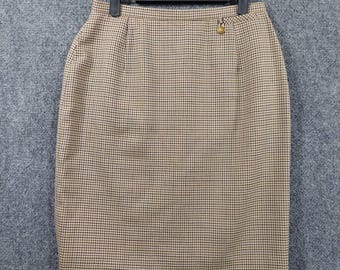 Gonna vintage Burberrys da donna, taglia media, in tweed di lana a quadri, vita alta al ginocchio, lunghezza 26 pollici.