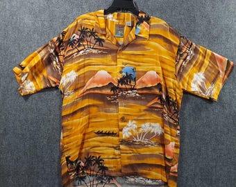 Vintage Pineapple Connections Shirt Mens Large Hawaiian Rayon Korea Aloha