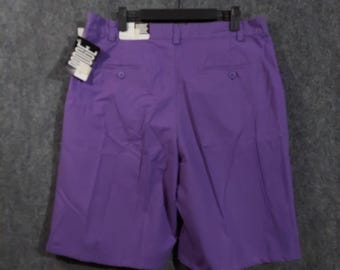 Vintage Badge Shorts Mens 36 Purple Orchid Chino Cotton Flat Front Summer 90s