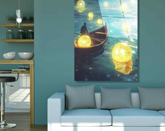 Tempered Glass Wall Art: Mystical Night River Scene