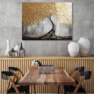 Tempered Glass Wall Panel, Golden Tree Glass Wall Art, Abstract Wall Artwork,  Glass Wall Decor, Decorative Glass Art for Living Room Wall