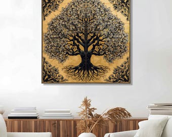 Tree of Life Glass Wall Art, Symmetric Tempered Glass Panel