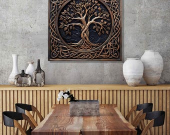 Copper Tree of Life Tempered Glass Wall Art, Celtic Knot Decor