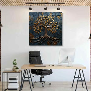 Wall Art Glass Panel, Golden Tree of Life Wall Decor, Tempered Glass Artwork, Abstract Glass Wall Art, Decorative Wall Accent, Glass Art