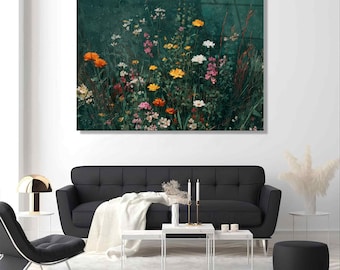 Emerald Garden Glass Wall Art, Tempered Floral Panel