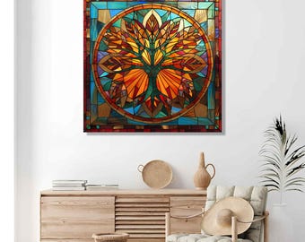 Tempered Glass Tree of Life Wall Art, Stained Glass Look
