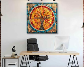 Stained Tree of Life Tempered Glass Wall Art, Abstract Decor