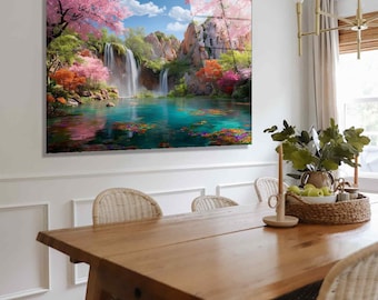 Waterfall Tempered Glass Wall Art: Whimsical Landscape Decor