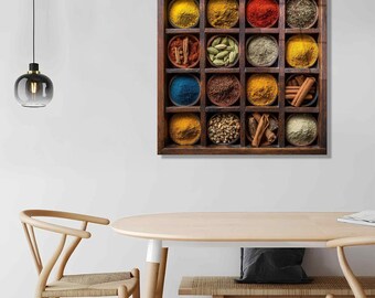 Colorful Spice Rack Glass Wall Art: Modern Kitchen Decor
