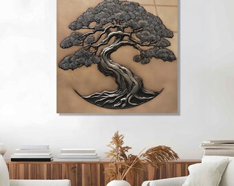 Bonsai Tree Glass Wall Art, Modern Tempered Glass Print