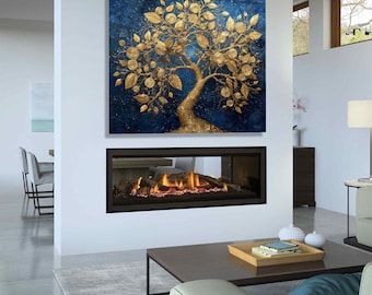 Golden Tree of Life Tempered Glass Wall Art, Luxury Home Decor