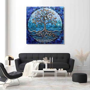 Mosaic Tree of Life Glass Wall Art , Tempered Glass Wall Decor for Home, Modern Wall Art, Abstract Glass Wall Accent for Living Room