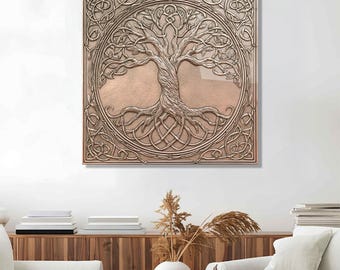 Celtic Tree of Life Glass Wall Art, Copper Tone Decor